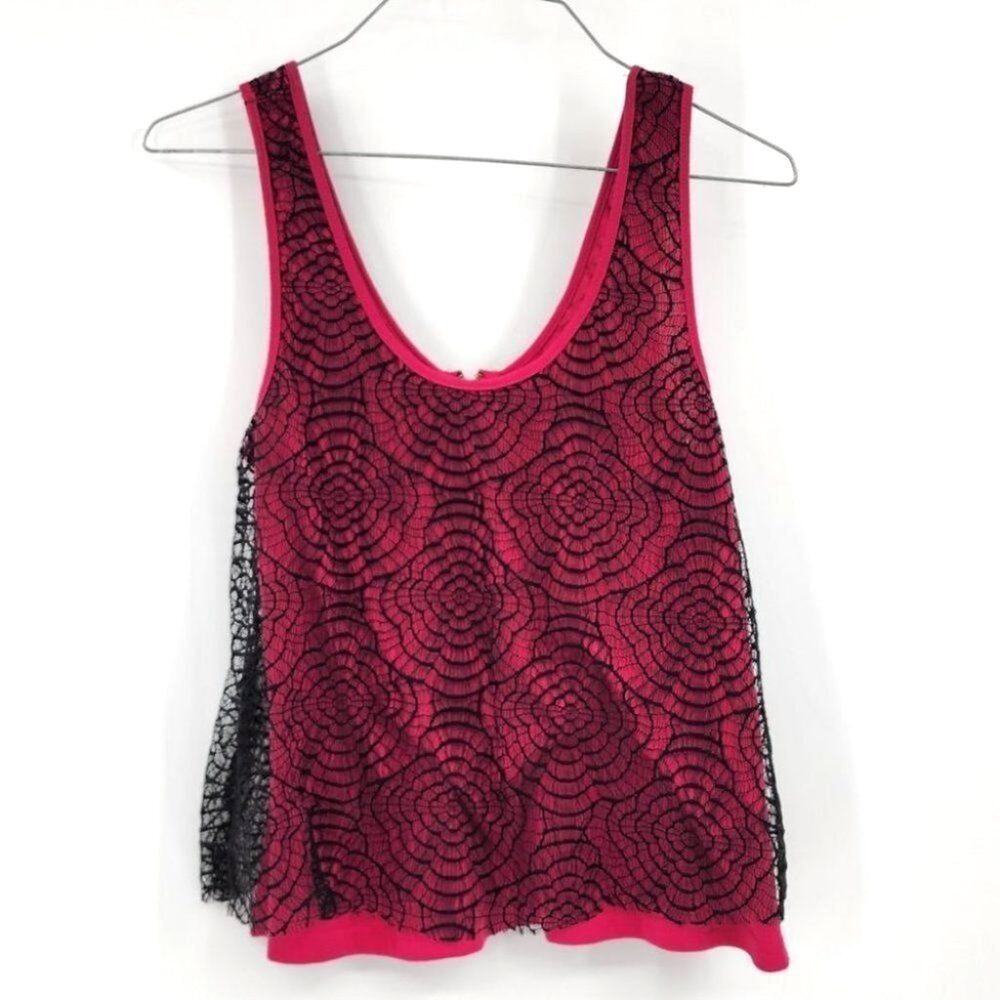 LUCCA COUTURE Pink Black Mesh Overlay Sleeveless Tank Top Womend Small Grunge